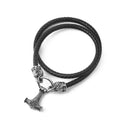 Nordic Design Scandinavian Souvenirs Stainless Steel Genuine Leather Chain Norse God Thor Hammer Necklace Viking Jewelry
