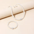 Temperament Pearl Decor Necklace Bracelet Earrings Faux Pearl Jewelry Sets for Women Girls