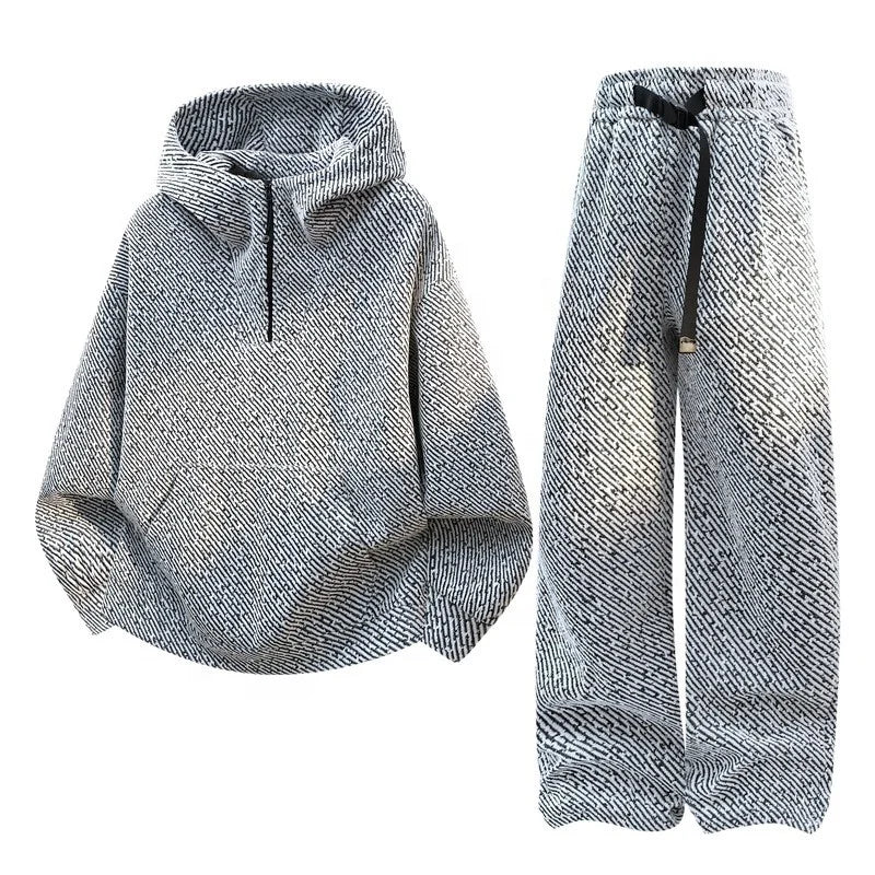 Autumn 2026 New Casual Gimmel Oblique Tie-Dye Stripe Knitted Men's Women's High-end Duffy Handsome American Hooded Sweat Set