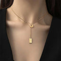 Wholesale New Stainless Steel Gold Plated Trendy Fashion Square Necklace Tassel Paper Clip Necklace