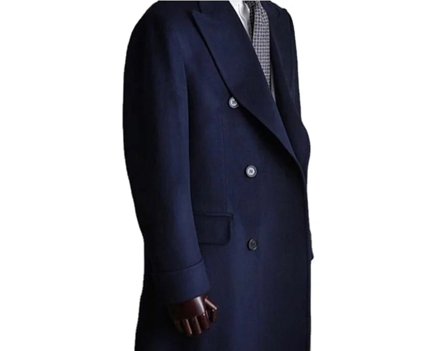 Formal Navy Men's Suits 2025 Custom Made Mens blazer Jacket Double Breasted Tuxedos Peaked Lapel Blazer Business Long Coat