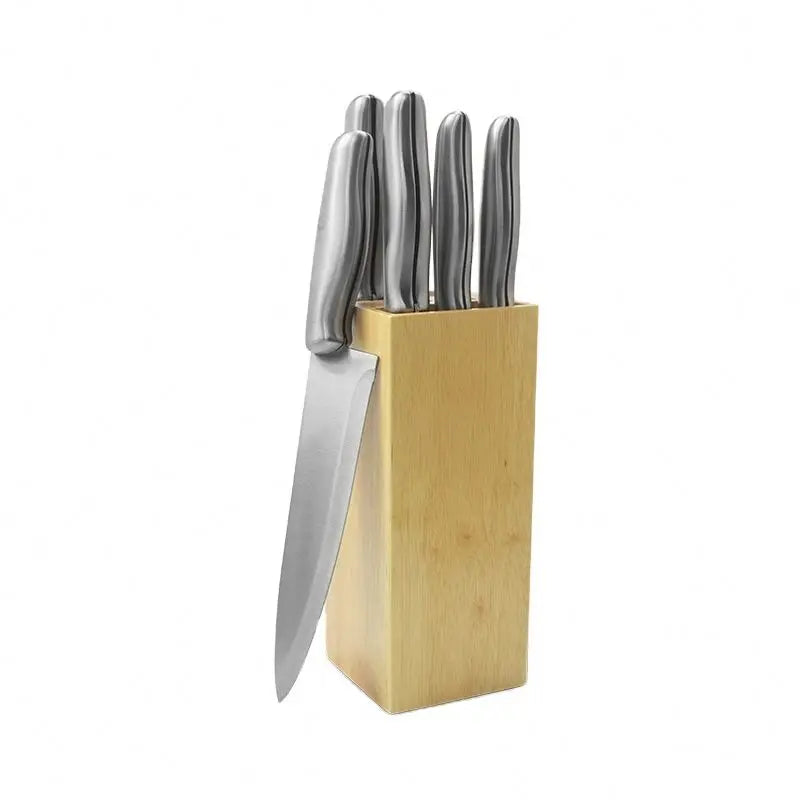7 Piece Hammered Pattern Kitchen Knife Set with Block 3Cr13 Stainless Steel Blades Pakka Wood Handles Ambidextrous Design