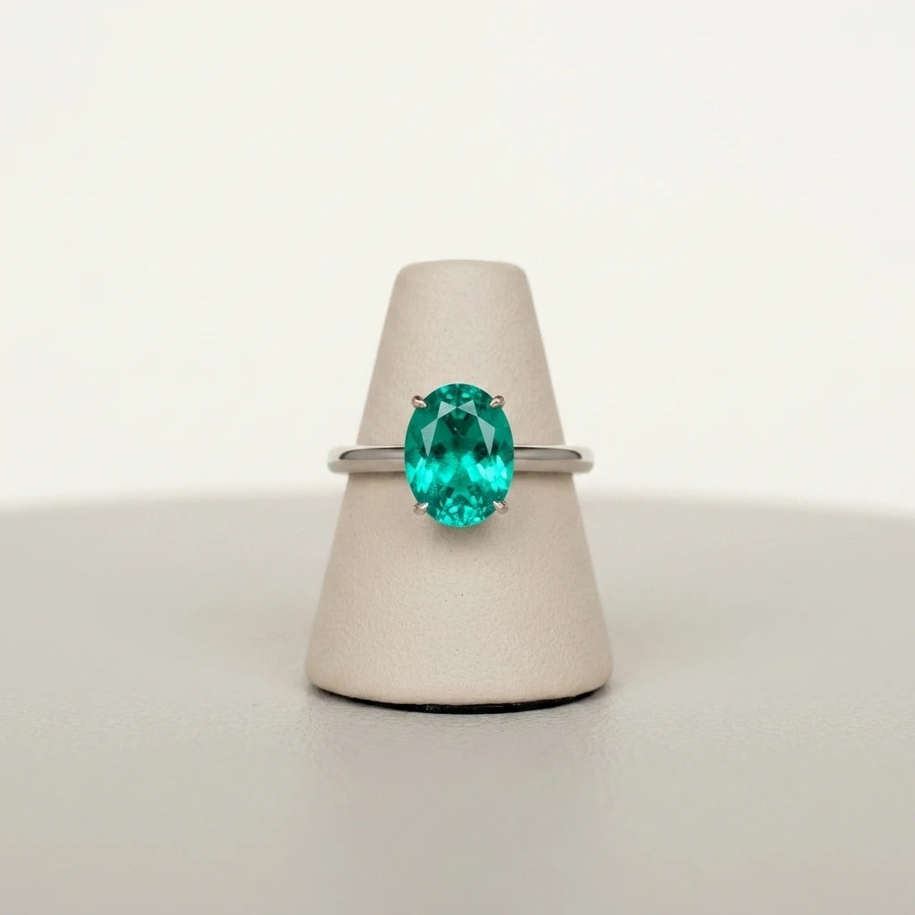 HQ GEMS Custom Size 7x9mm Lab Grown Hydrothermal Emerald Stone 2 Carat Women S925 Sliver Ring