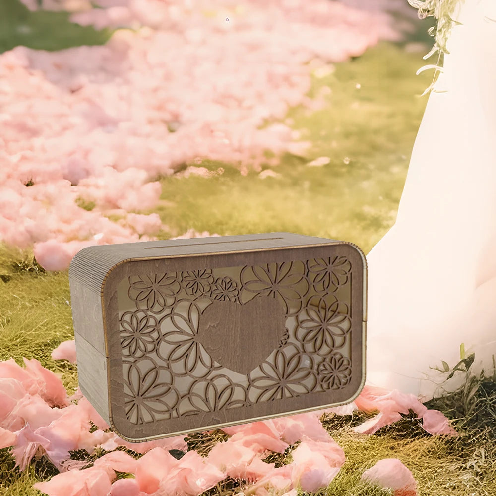 Custom Personalized Wedding Party Gift Wooden Advice Cards Box Rectangle Wedding Card Box with Envelopes Slot