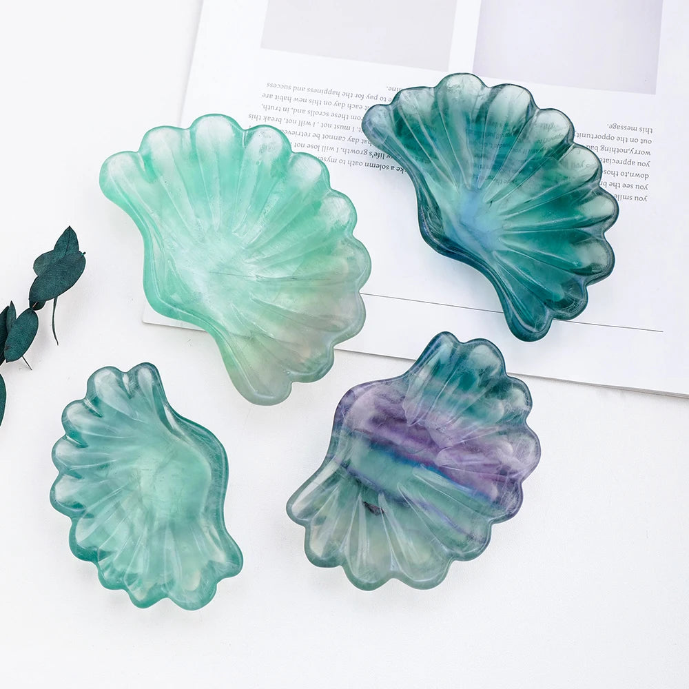 Wholesale Natural Crystal Bowl Green Fluorite Carved Shell Bowl Healing Energy Colorful Fluorite Bowl for Home Decoration