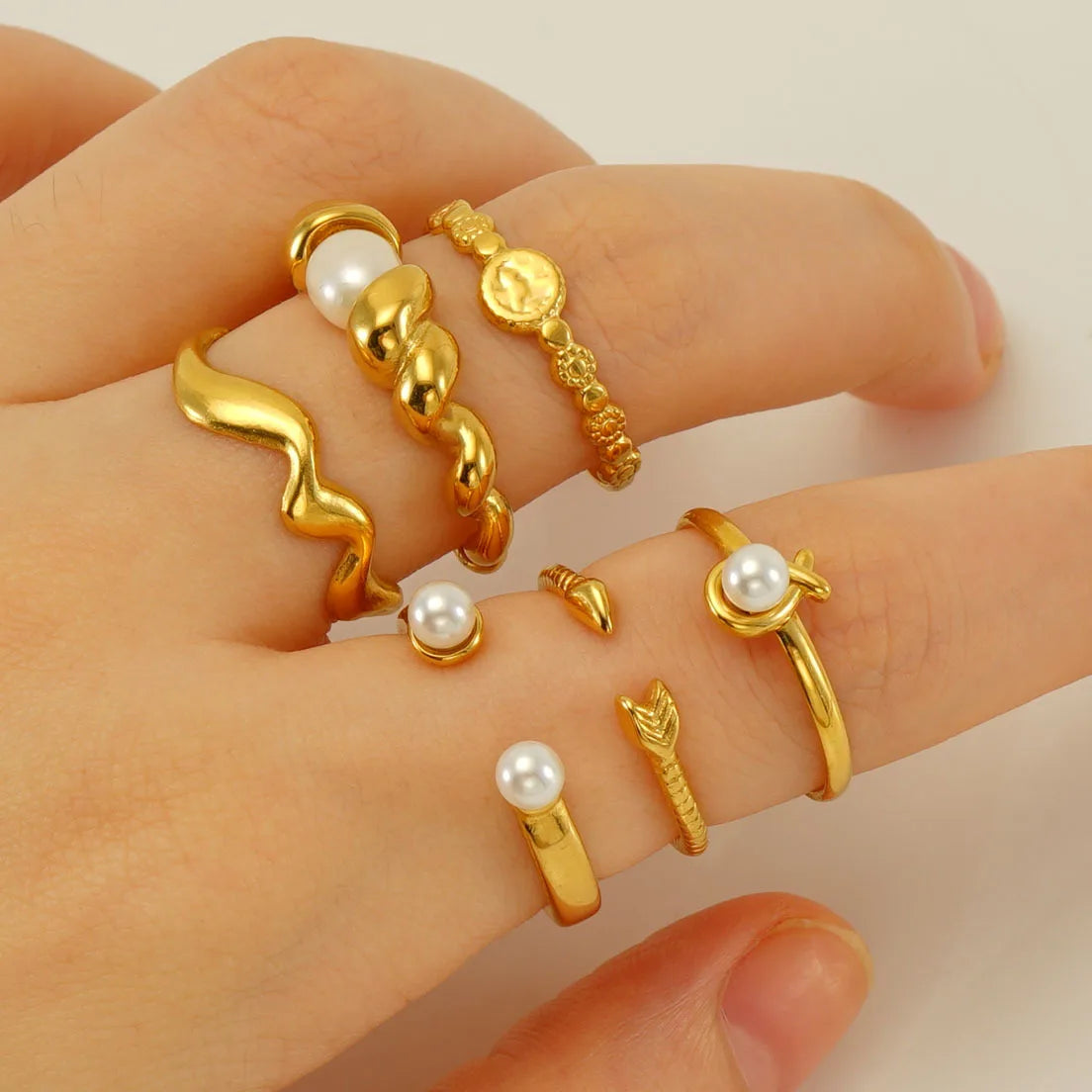 Merryshine Adjustable Hawaiian Fashion Jewelry Joyas De Plata Anillo De Plata Vintage Shell Pearl 18k Gold Plated Finger Ring