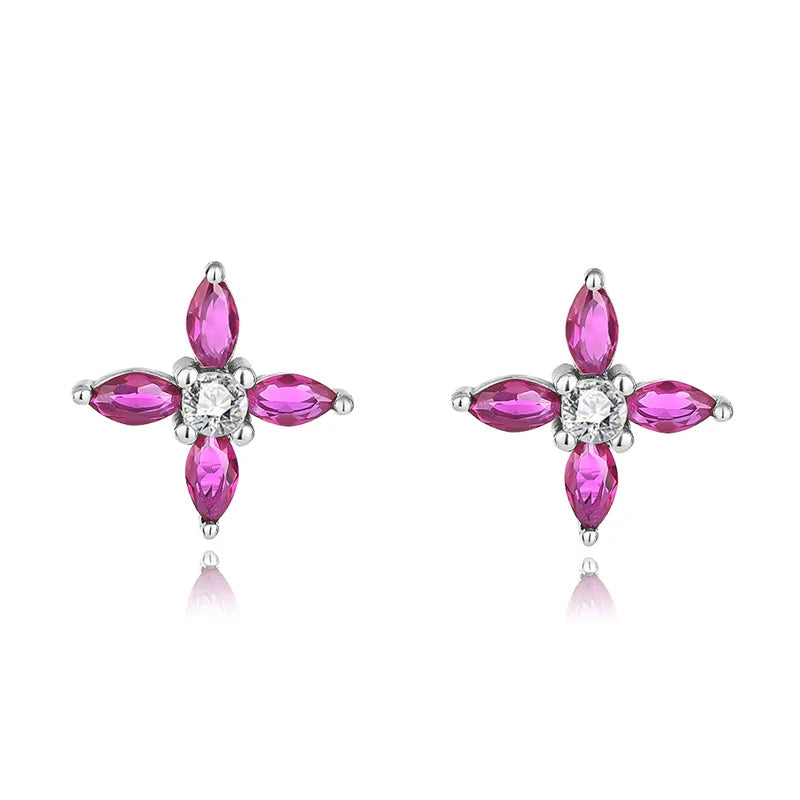 Hot selling 925 sterling silver pink diamond studs women fashion simple colored diamond zircon stud earrings