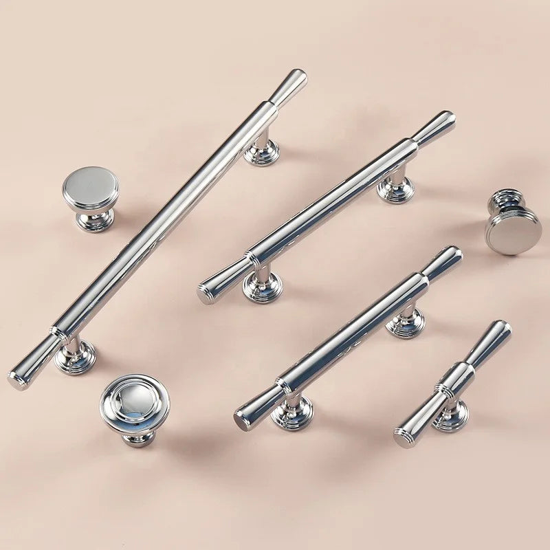 Hot Sale Modern Solid Brass Kitchen Cabinet Chrome Handles Silver Pull Drawer Knob