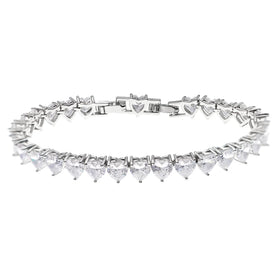 Silver Plated Tiny Heart Shape Cubic Zirconia Valentine's Day Chain Tennis Bracelet for Women Wedding Bridal Party Accessories