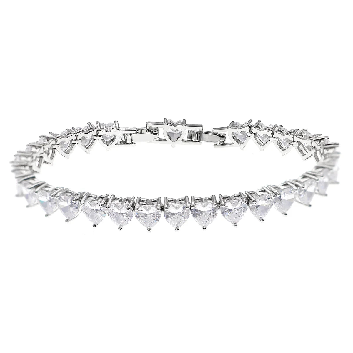 Silver Plated Tiny Heart Shape Cubic Zirconia Valentine's Day Chain Tennis Bracelet for Women Wedding Bridal Party Accessories