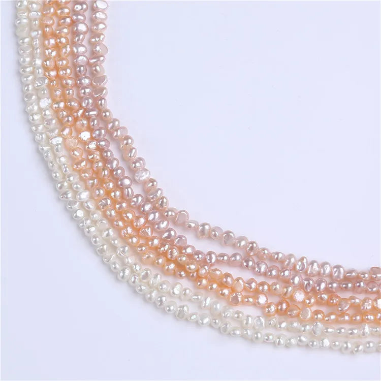 3-4mm Small Pearl White Pink Purple Irregular Shape Freshwater Pearl Strands