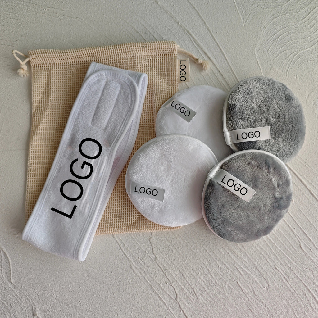 Hot Sale Face Wash Spa Sport Head Bands Customized Makeup Pad Label Logo Velcro Headband Washable Cotton Mesh Bag