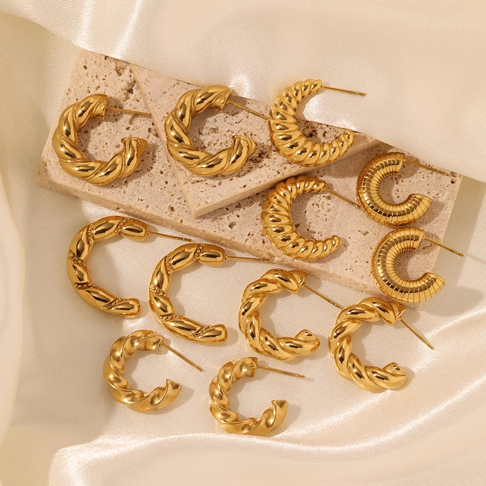 High End Chunky Rope Twist Hoop Earrings 18k Gold Plated Stainless Steel Statement Hoop Earrings Waterproof Jewelry for Women