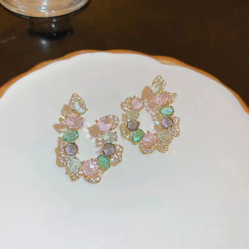 Bridal Crystal Zircon Rhinestone Hoop Earrings Geometric Women New Fashion Jewelry Korean U Shape Stud Earrings