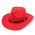 Fashion Women Men Western Cowboy Cowgirl Wide Brim Hat With Buckle Belt Felt Fedora Hat
