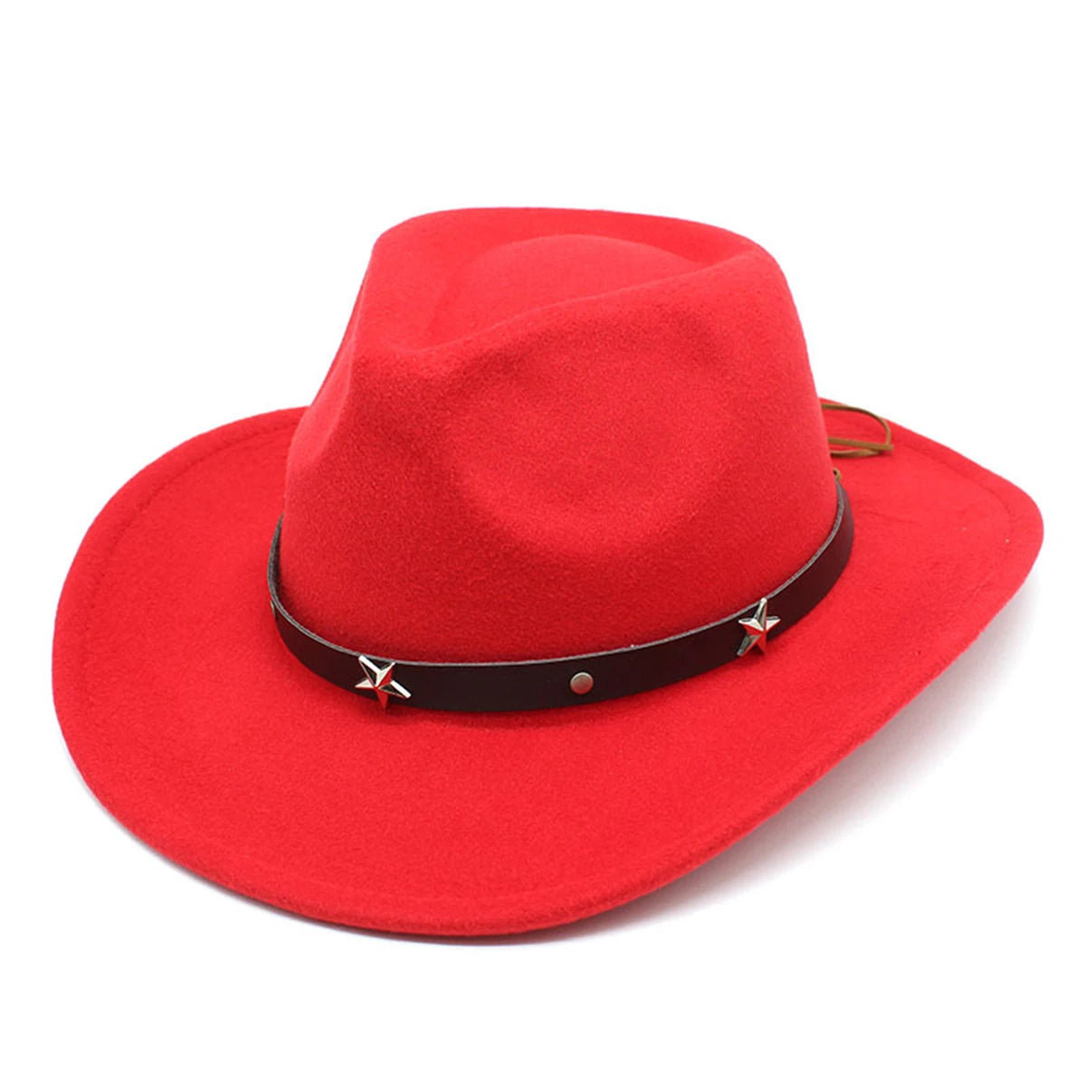 Fashion Women Men Western Cowboy Cowgirl Wide Brim Hat With Buckle Belt Felt Fedora Hat