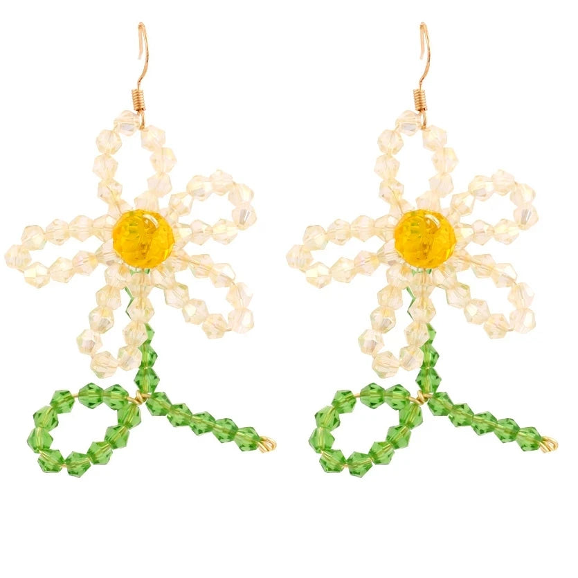 Kaimei 100 Designs Temperament Handmade Beaded Flower Earrings for Woman Cute Colorful Glass Beads Handmade Earrings Jewelry