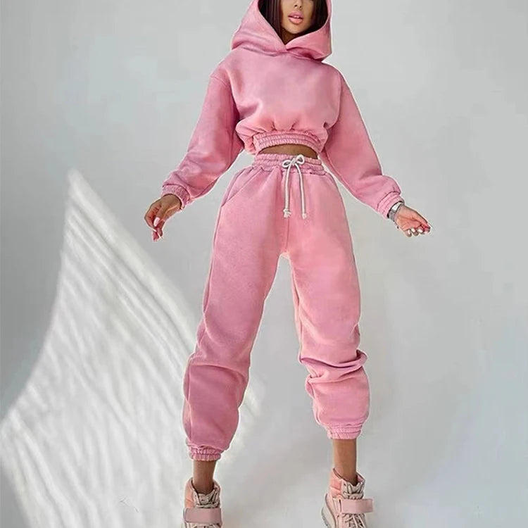 2026 Women Clothing Fleece Tracksuit Outfits for Ladies Two Piece Sweatpants and Hoodie Set Polyester Cotton Jogging Suit