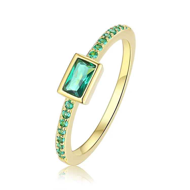 Rectangle Stone Emerald Cut CZ Rhodium Plated 925 Sterling Silver Ring