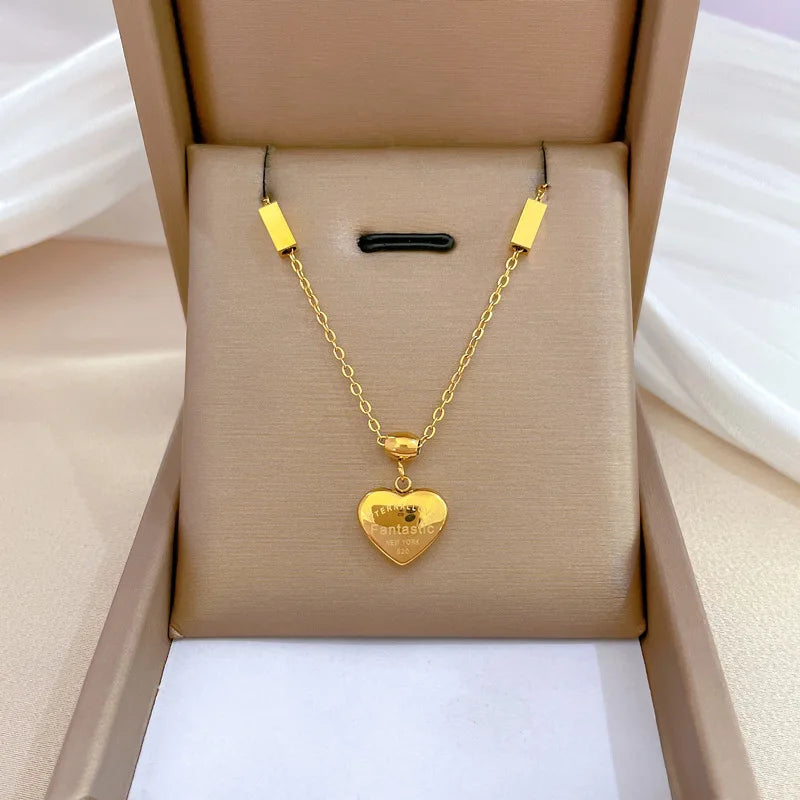 Fashion Titanium Steel Peach Heart Simple 18k Gold Necklace Choker Chain for Women Girls Wedding Jewelry Gifts