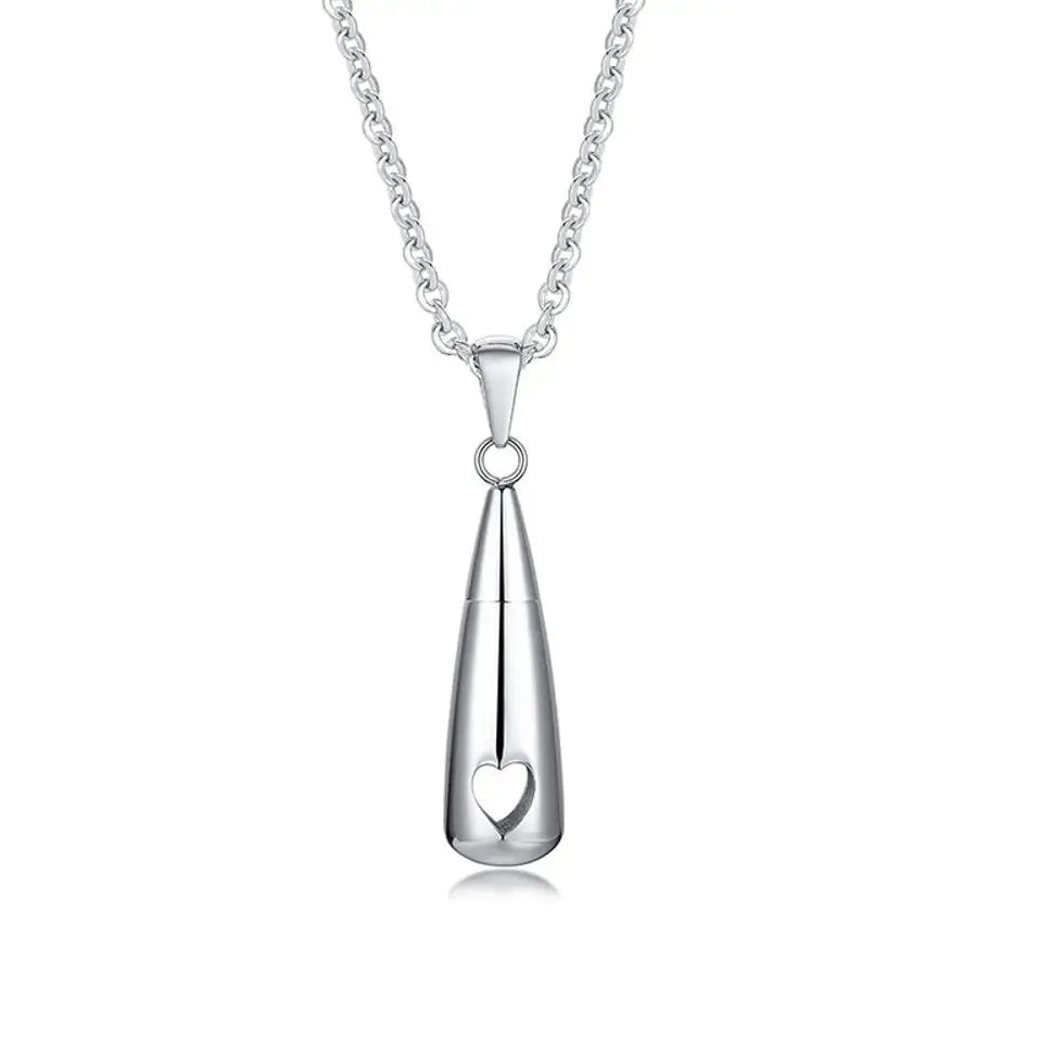 Stainless Steel Teardrop Hollow Heart Cremation Necklace Ashes Keepsake Water Drops Cremation Pendant Memorial Cremation for Ash
