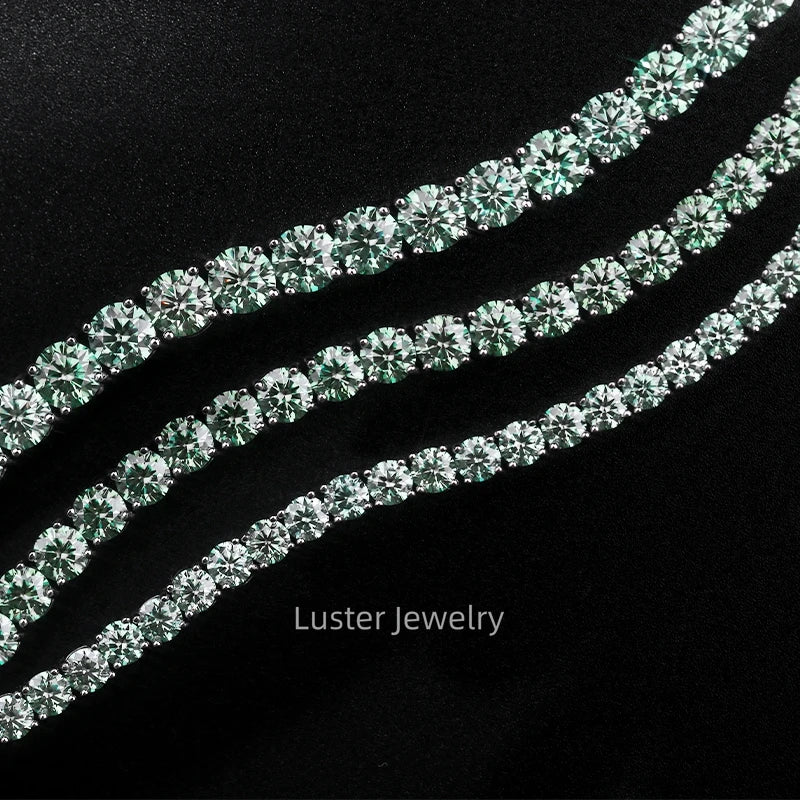 Luster Jewellery Green Blue GRA 4mm 5mm 6mm Chain Link Tennis Moissanite Silver Bracelet 925 Sterling