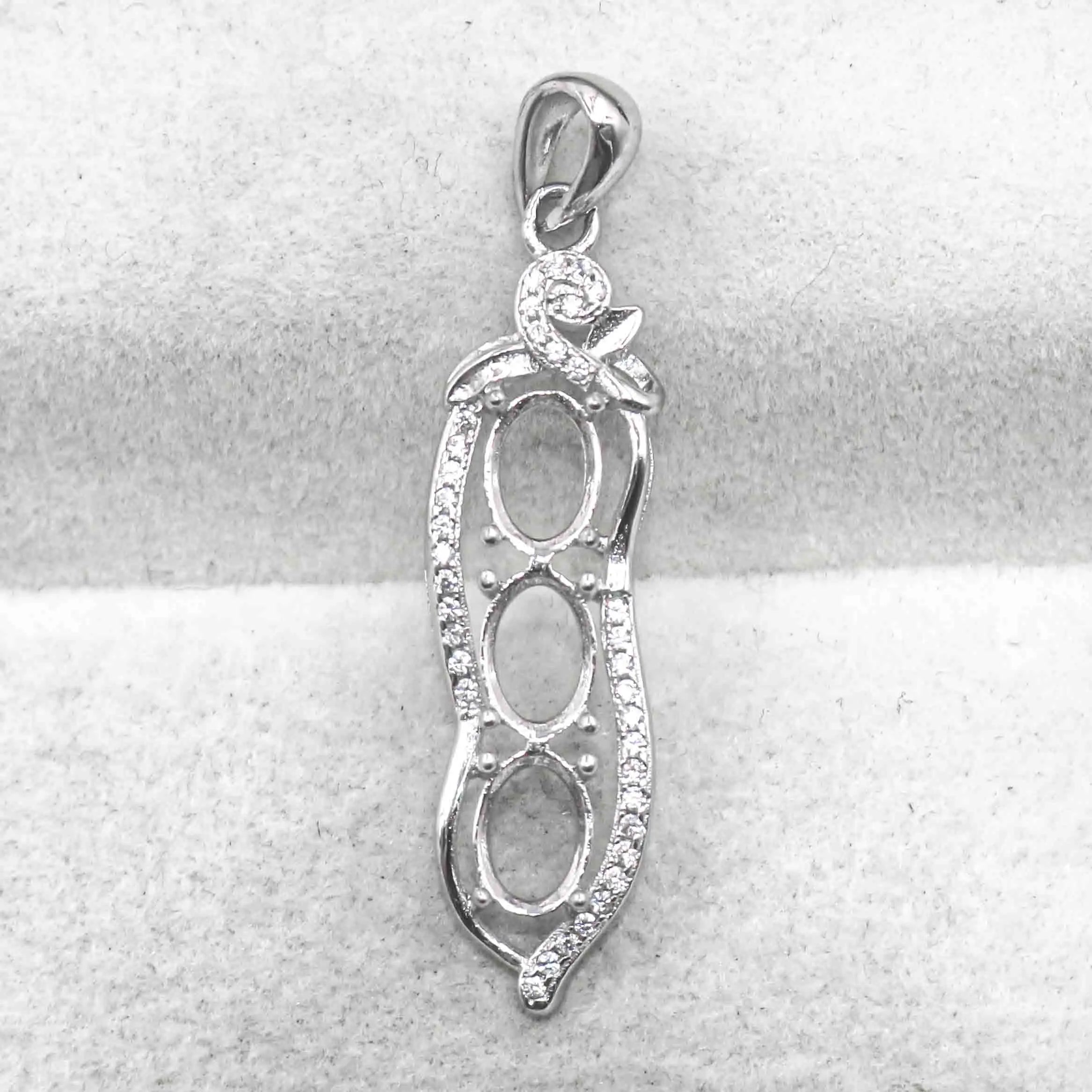 Sterling Silver 5*7mm Semi Mount Pendant Empty Frame Blank Support Setting S925 Base Holder Without Center Stone for DIY Inlay