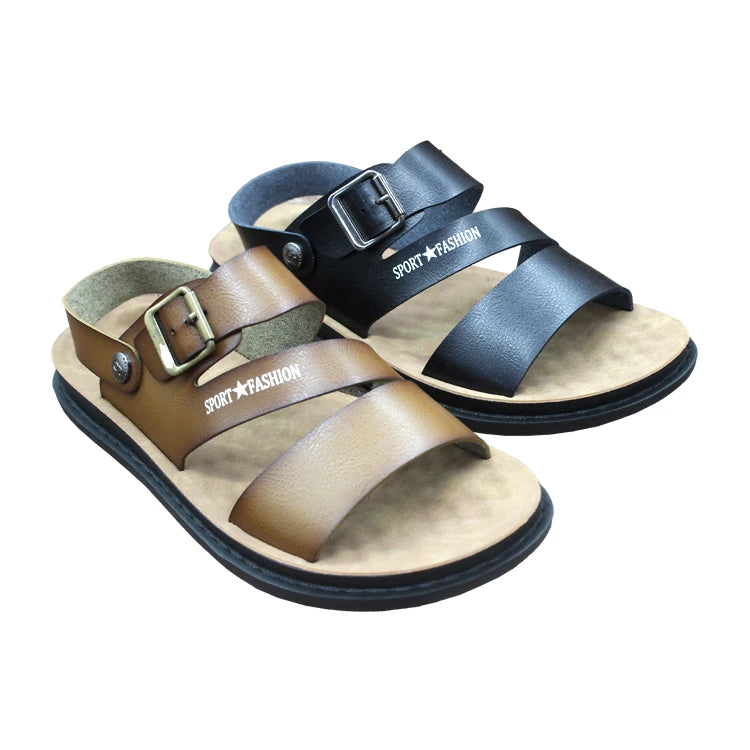 Handmade Black Brown Slip-On Waterproof Anti-Slip Platform Outdoor Cross Fat Sole Summer Mens Leather Sandals MegaBDM