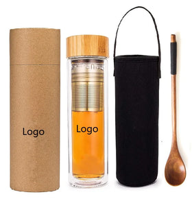 Hand-made Modern Design Dishwasher Safe 350ML 15oz Borosilicate Glass Screw-On Lid Travel Mug Strainer Tea Tumbler Coffee Fruit