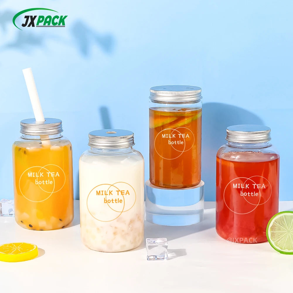Wholesale 500ML PET Plastic Bottle Food Grade for Milk Tea Fruit Juice Beverages Cute Design for Salad Candy Chewing Gum Cookie