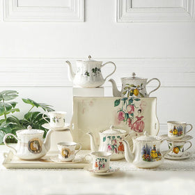 QIAN HU Retro English Style Ceramic Teapot and Cup Set Porcelain Home Decor for Perfecting Your Afternoon Tea Experience