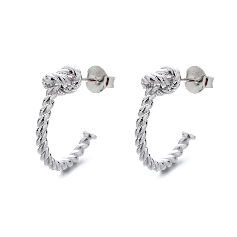Trendy Wedding 18K Gold Plated 925 Sterling Silver Twisted Rope Geometric Knot Stud Earrings