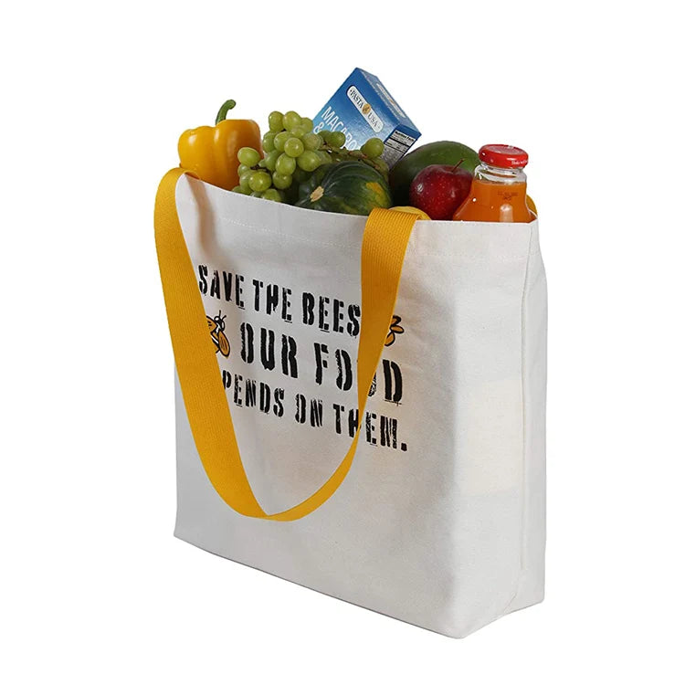 Reusable Women Grocery Foldable Custom Logo Printed Eco Friendly Shopping Tote Bag Cotton Canvas