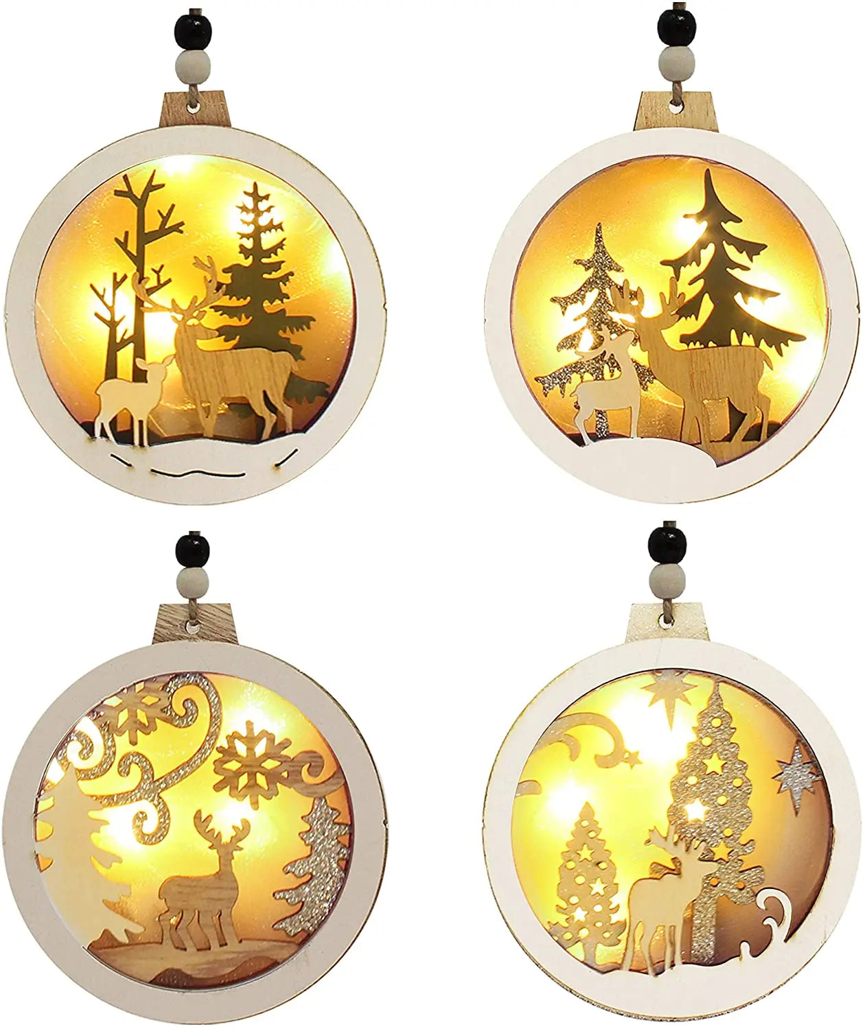 Tailai LED Wooden Art Craft Hanging Reindeer Ornaments for Indoor Outdoor Holidays Christmas Tree Light Christmas Presents
