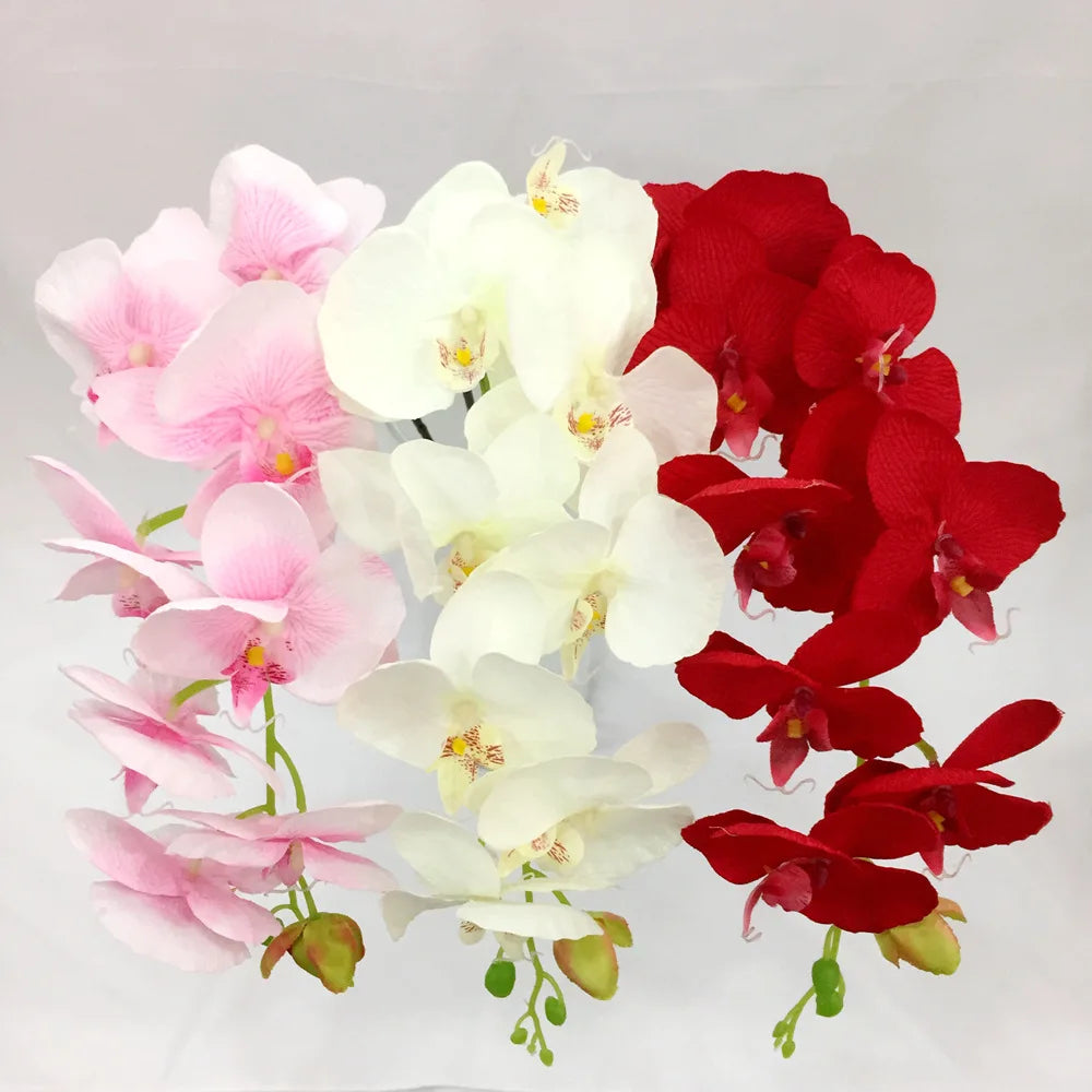 High Quality 8 Heads Silk Orchid Red Orchid Artificial Flower for Home Decor