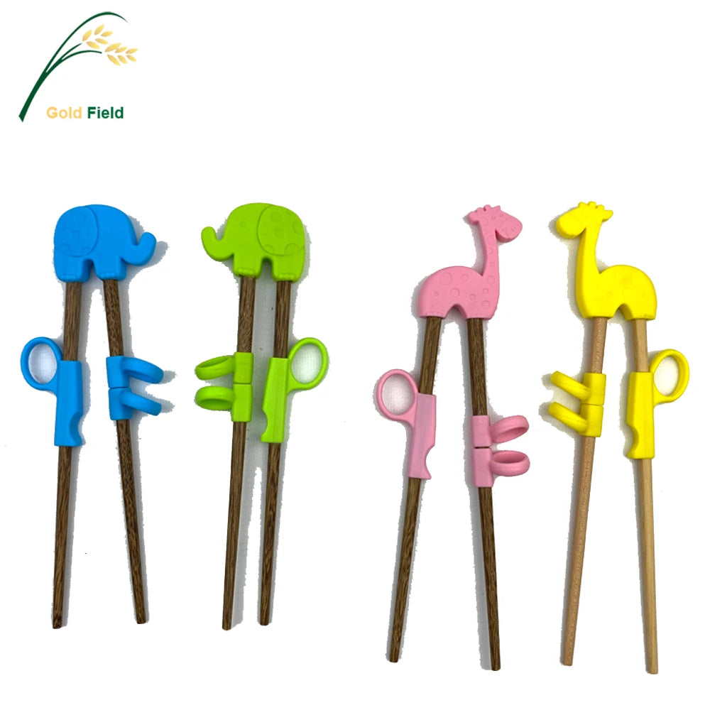 Kids Training Chopsticks Set with Silicone Melamine Cartoon Attachable Learning Helper Camping 18cm Flatware