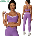 Wholesale Fitness Sports Women Gym Soft Breathable 2 Piece Yoga Leggings Sets Solid Color Workout Yoga Set