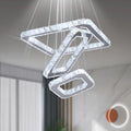 Modern Cool White 3-Ring Square K9 Crystal Pendant Chandelier Cool White Light for Living Room Easy Switch Control Home
