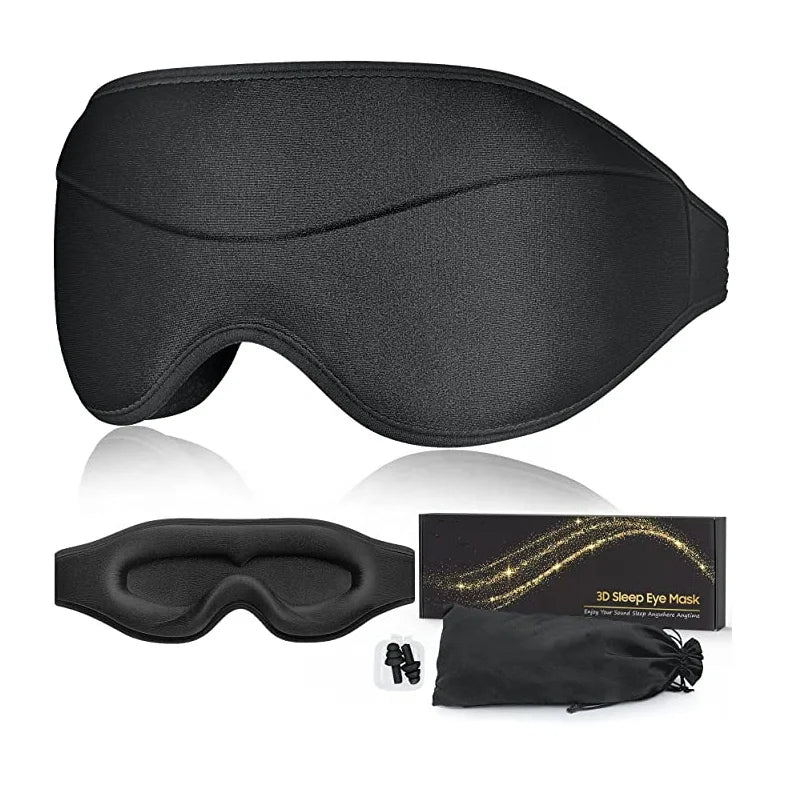 Contoured 3D Blackout Eye Masks for Sleep Memory Foam Travel Pouch and Ear with Moisturizer Crystal Material
