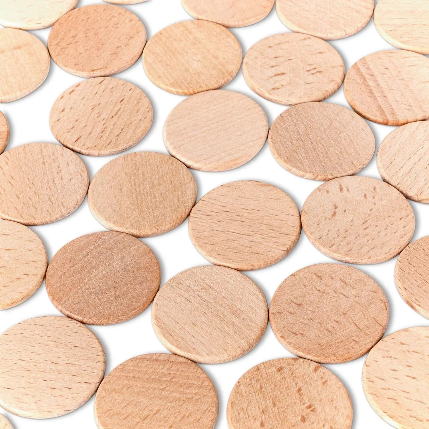 Natural Round Beech Wood Slices Unfinished Solid Wooden Coins Token Pieces for Projects DIY Crafts Ornaments Jewelry Accessories