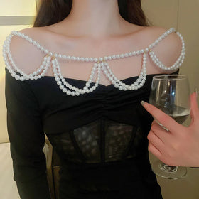 Tassel Pearl Necklace Suit Dress Shoulder Chain Fashion Jewelry Bridal Pearl Body Chain for Wedding