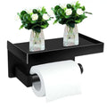 Wall Mounted 304 Stainless Steel Black Toilet Paper Holder and Phone Shelf Storage Set for Hotel Washrooms