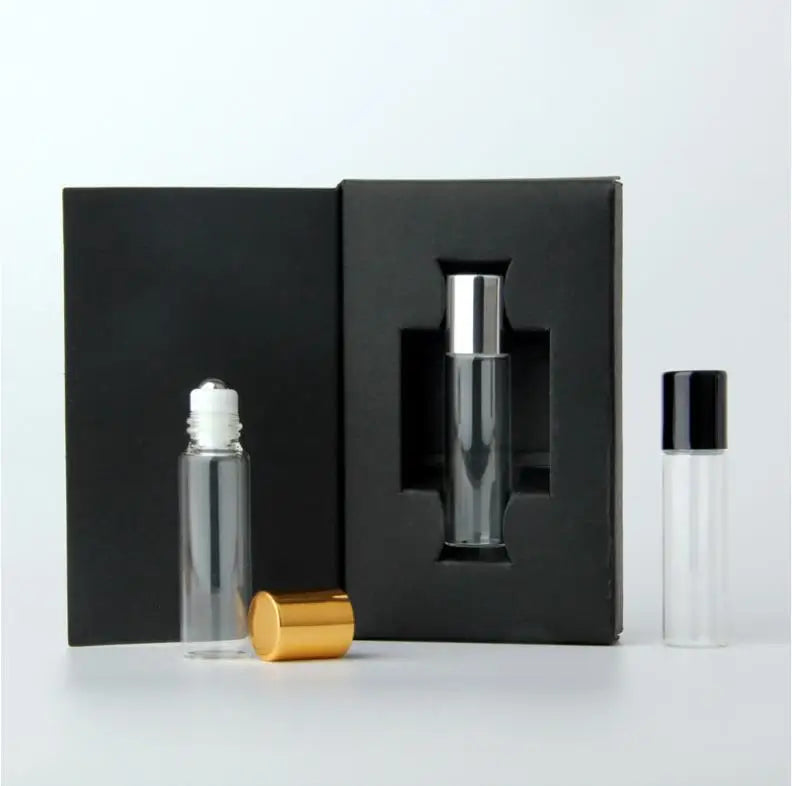 Mini round 5ml 10ml Roll-on Perfume Bottle Custom Logo Empty Frosted Essential Oil Roller with Gift Packaging Box MOQ 100pcs