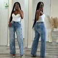 2025 Fashion Women's Cross Jeans Pants High Waist Retro Straight Denim Trousers Women Y2k Streetwear Girls Denim Pants