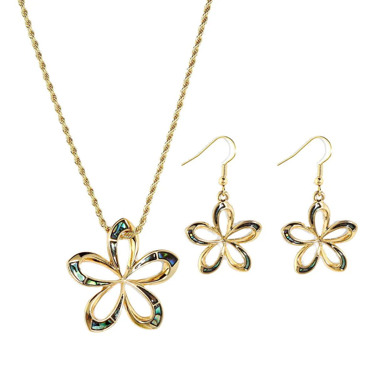 Hawaiian Jewelry Wholesale Ablaone Shell Hollow  Jewelry Sets Wholesale 14k Plated Samoa Earrings Necklace Set   for Women Girls