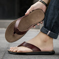 Men's Soft Sole Leather Flip Flops Summer Outdoor Sandals Genuine Leather Lining Comfortable Massage Beach and Indoor Slipper