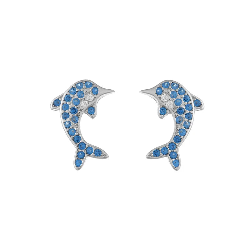 Factory Wholesale 925 Sterling Silver Dolphin Stud Earrings for Women Elegant Wedding Party Jewelry Cute Zircon Engagement Gift