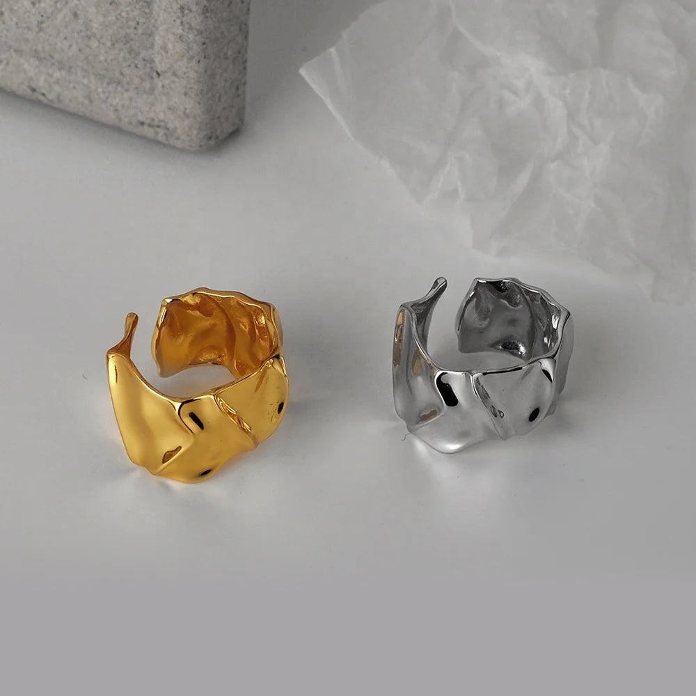 Concise Style Personality Anillo De Plata 925 Irregular Ring Female Ins Opening Adjustable Tinfoil Texture Index Ring