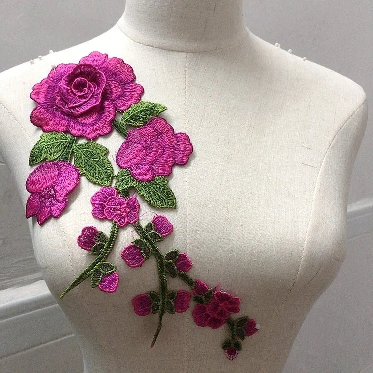 New Red 3d Flower Water Soluble Embroidery Lace Applique Patches LT2471A