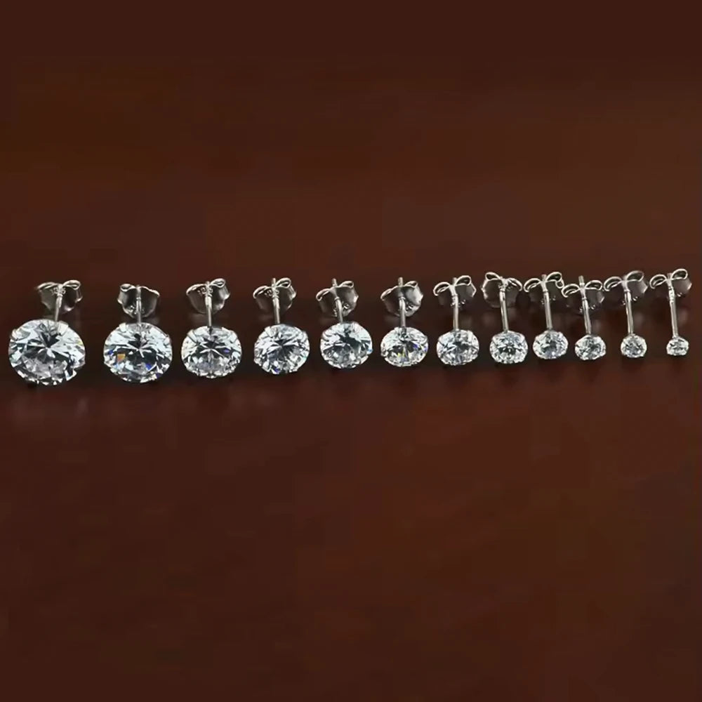 925 Sterling Silver Spectacular 3mm to 10mm CZ Cubic Zirconia Stud Earrings for Women